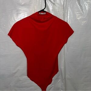 Zara Red Short-Sleeve High-Neck Bodysuit